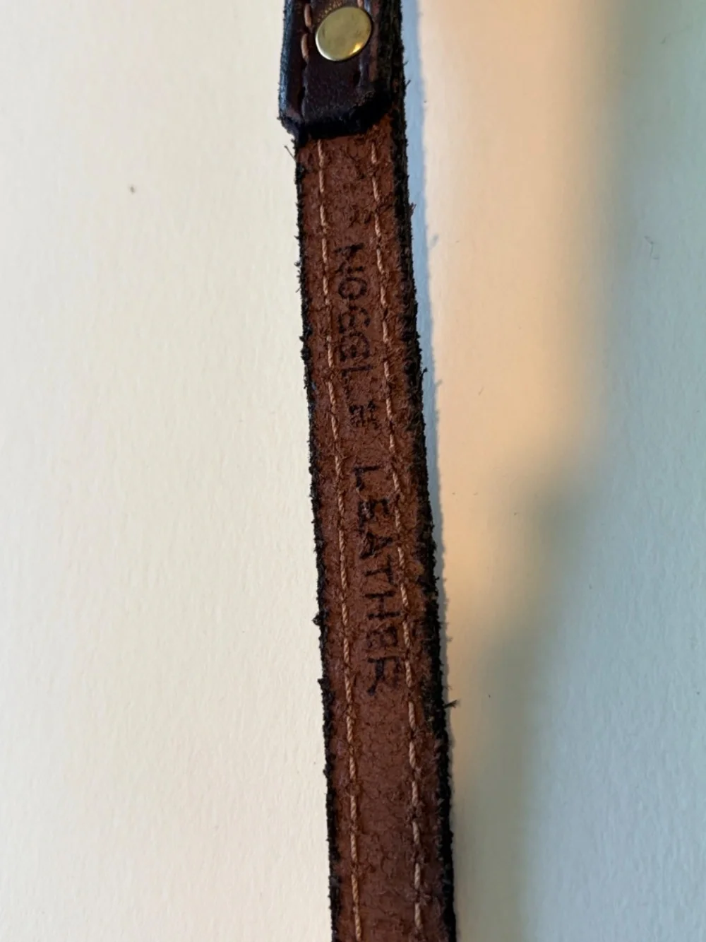 Handcrafted Brown Leather Skinny Belt Gold Buckle Artisan Made 40